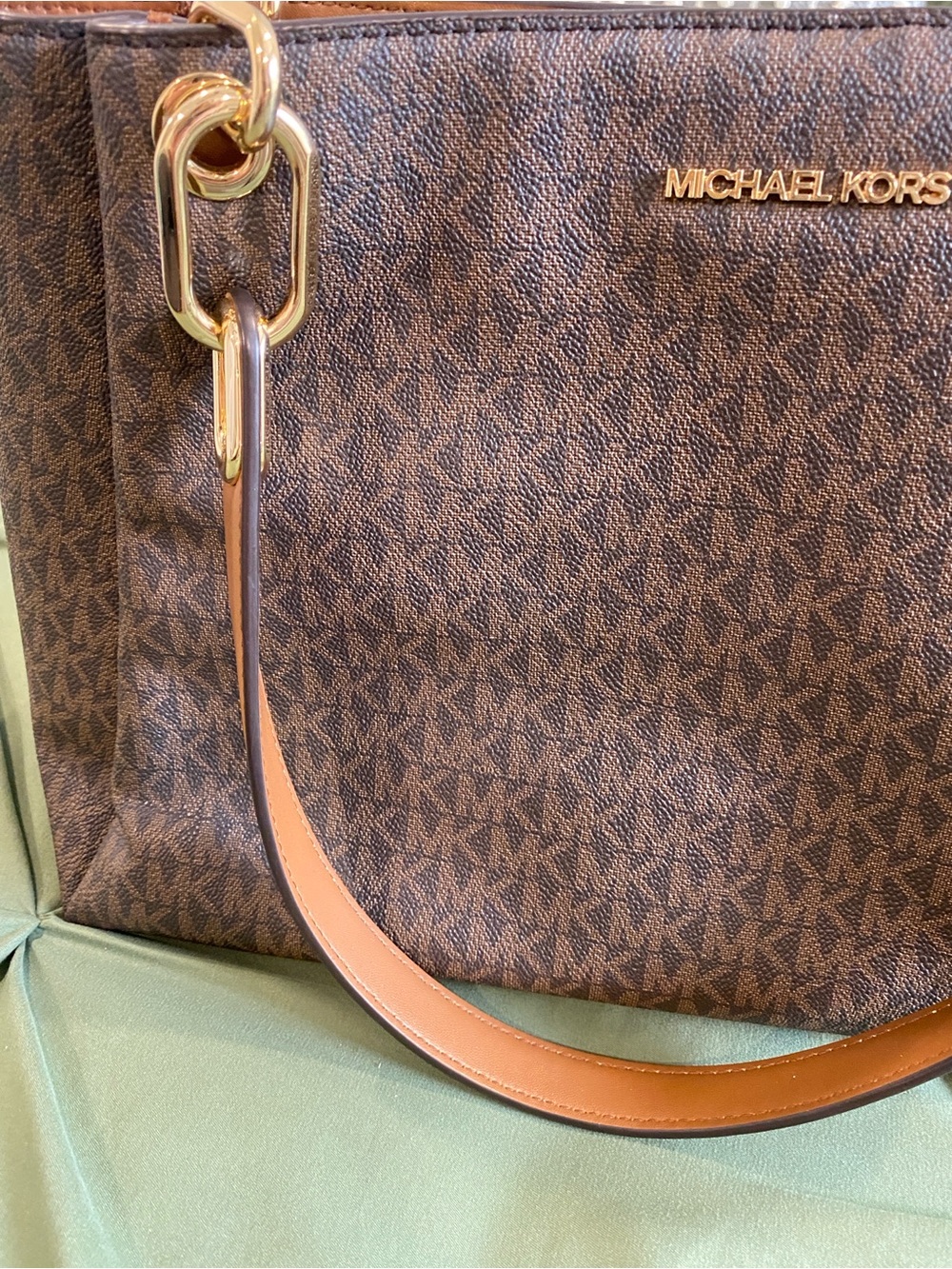 Michael Kors Brown Monogram Shoulder Tote with Gold Hardware - Picture 2 of 16